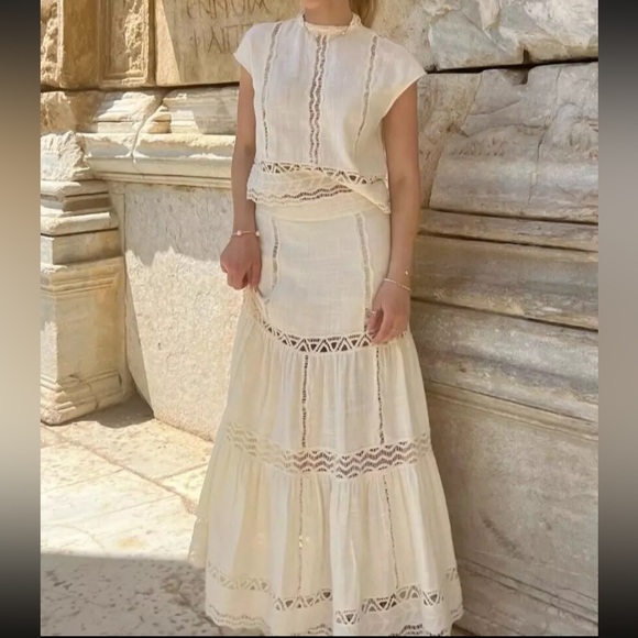 Zara Collection Cream Crochet Lace Maxi Skirt and Tank Top 2731